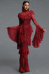 Leko Leopard Print Folds Red Maxi Dress