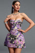 Elosie Sophisticated Cinched Waist Bandeau A Line Sequin Embroidered Woven Mini Dress
