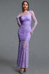 Halee Elegant Cinched Waist Long Sleeve Ruched Mermaid Lace Maxi Dress