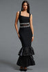 Myla Modern Square Neck Rhinestone Bandage Maxi Dress