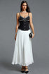 Yaen Classic V Neck Spaghetti Strap Rhinestone Pleated Bandage Maxi Dress