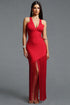 Emma Chic Contour V Neck Sleeveless Fringe Red Bandage Maxi Dress