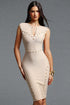 Quinny Sexy Sleeveless Mesh Cut Out Studded Bandage Beige Mini Dress