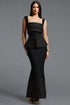 Rury Elegant Square Neck Rhinestone Mermaid Bandage Maxi Dress
