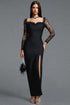 Ienee Glamorous Long Sleeve Beaded Lace Slit Bandage Maxi Dress