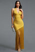 Emma Chic Contour V Neck Sleeveless Fringe Yellow Bandage Maxi Dress