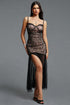 Loka Elegant Spaghetti Strap Slit Ruched Lace Maxi Dress