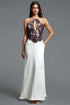 Tatum Elegant Halter Lace Floral Satin Maxi Dress