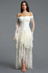Garela Romantic Off Shoulder Long Sleeve Multi Layer Ruffle Lace Maxi Dress
