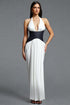Siayh Modern Halter V Neck Color Block Maxi Dress