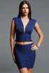 Hatsie Classic V Neck Zipper Sleeveless Bandage Mini Top and Skirt Set
