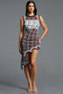 Quinn Modern Sleeveless Round Neck Plaid Asymmetrical Wavy Bandage Mini Dress