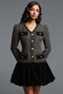 Inez Vintage Tailored V Neck Long Sleeve Velvet Bubble Sequin Tweed Mini Dress