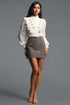 Joclyn Vintage Tailored Long Sleeve Ruffle Floral Sequin Lace Woven Top and Skirt Two Piece Set