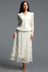 Makani Romantic Flowy Long Sleeve Floral Lace Blazer And Maxi Dress Skirt Two Piece Set