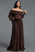Quinta Romantic Flowy Off Shoulder Long Sleeve Chiffon Maxi Dress
