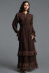 Huresa Vintage Flowy Long Sleeve Polka Dot Ruffle Woven Maxi Dress