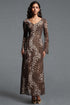 Zaria Vintage Flowy Long Sleeve Leopard Print Chiffon Maxi Dress