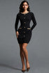 Yetta Classic Contour Round Neck Long Sleeve Rhinestone Knit Mini Dress