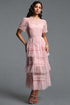 Haylee Romantic Flowy Short Sleeve Ruffle Sequin Lace Maxi Dress