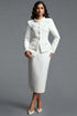 Ziriy Classic Tailored Long Sleeve Tweed Top and Skirt Two Piece Set