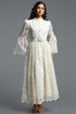 Lumo Romantic Flowy Long Sleeve Ruffle Paisley Embroidered Woven Maxi Dress