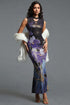 Lydda Vintage Contour Sleeveless Floral Print Mesh Maxi Dress