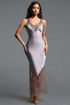 Dasaka Sexy Contour V Neck Lace Trimmed Satin Midi Dress