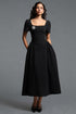 Verza Elegant Tailored Short Sleeve Rhinestone Woven Black Maxi Dress