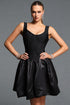 Evelina Elegant Contour Strap Puff Black Mini Dress
