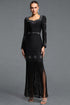 Grinin Elegant Cinched Waist Long Sleeve Rhinestone Pattern Tassel Bandage Maxi Dress