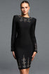 Havani Stylish Long Sleeve Rhinestone Bandage Mini Dress