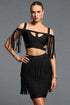 Zaniah Stylish Spaghetti Strap Tassel Top Midi Skirt Bandage Two Piece Set