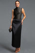 Halasa Stylish Sleeveless Fringe Top Satin Midi Skirt Woven Two Piece Set