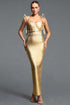 Margue Elegant Cinched Waist Spaghetti Strap Bow Pearl Bandage Maxi Dress