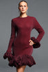 Trosy Stylish Cinched Waist Long Sleeve Ruched Shimmer Woven Mini Dress