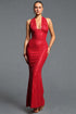 Zenobia Halter V Neck Red Maxi Dress
