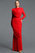 Kale Elegant Cinched Waist Long Sleeve Ruched Mermaid Woven Maxi Dress