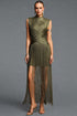 Vincy Elegant Sleeveless Fringe Bandage Green Maxi Dress