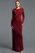 Ninon Elegant Cinched Waist Long Sleeve Ruched Sash Metal Decor Knit Maxi Dress