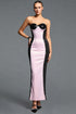 Elsie Elegant Cinched Waist Bandeau Color Block Sequin Satin Maxi Dress