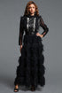 Metta Vintage Flowy High Neck Long Sleeve Sequin Woven Maxi Dress