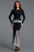 Noah Elegant Contour Round Neck Long Sleeve Ruffle Knit Top and Skirt Two Piece Set