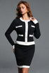 Doreen Classic Round Neck Long Sleeve Contrast Knit Top and Skirt Two Piece Set