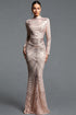 Sagoni Elegant Contour Turtleneck Long Sleeve Geometric Sequin Maxi Dress
