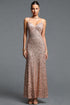 Muera Chic Contour V Neck Cut Out Sequin Gold Maxi Dress