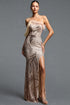 Kerin Elegant Contour One Shoulder Feather High Slit Sequin Maxi Dress