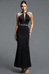 Jaxon Elegant Contour Halter Rhinestone Chain Maxi Dress