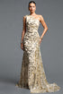 Mead Elegant Contour One Shoulder Sequin Floral Ruched Maxi Dress