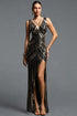 Saly Gorgeous Contour V Neck Sleeveless Sequin Maxi Dress